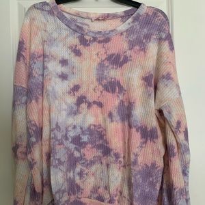 Pink Lily pink and purple tie dyed long sleeved tee, size m